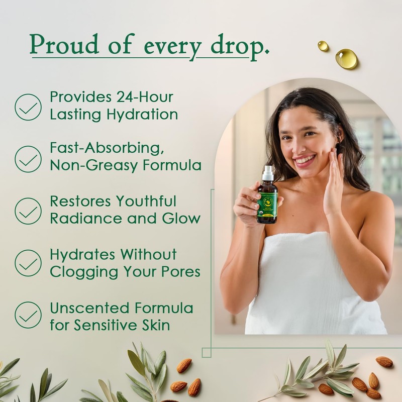 Organic Face & Body Oil for Dry Skin, Fragrance-Free Facial
