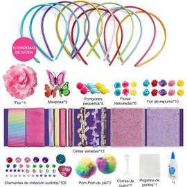 Kit de Fabricación de Diademas para Niñas, Haz Tus Propias Diademas de Moda de 10 Piezas, Set de Accesorios para el Pelo DIY, Juegos de Manualidades Juguetes Regalo Cumpleaños para Niñas de 4 a 10 Años