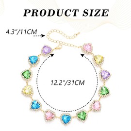 ACEDRE Heart Colorful Crystal Choker Necklace Rainbow Rhinestone Charm Necklaces Jewelry for Women