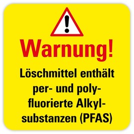 Etikett „Warnung! Löschmittel enthält per- und polyfluorierte Alkylsubstanzen (PFAS)“ für Feuerlöscher, Sticker/Folie | Gelb/Rot/Schwarz | Größe wählbar, Größe: 5 x 5 cm