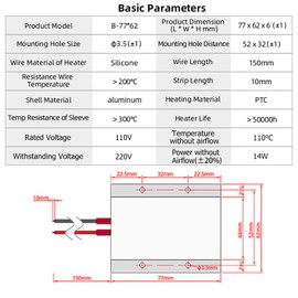 2PCS PTC Heating Element 110V AC/DC Insulated Constant Temperature Ceramic Circuit Thermostatic Heater Tools Plate Aluminum Shell 50W (110V 110C)