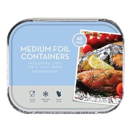 Q-Sharp Pack 0f 40 Medium Aluminium Foil Batch Cooking Containers with Lids 13.8 x 11.2 x 38 mm
