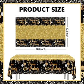 SINGOMON 2PCS Black and Gold Birthday Table Cloths Rectangular Tablecloths Plastic Table Cover Black Table Cloths Rectangle for Black and Gold Birthday Decorations