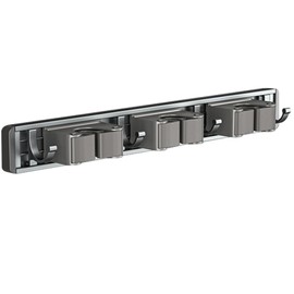 Toguma Wall Mount Mop and Broom Hanger with 3 Slots and 4 Hooks, Movable Mop Broom Holder Garden Tool Organizer Garage Storage Rack for Bathroom Home (Gray)