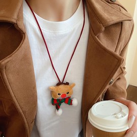 Izpack Fashion Christmas Tree Plush Long Cord Pendant Necklace Reindeer Elk Scarf Cute Xmas Ornament Sweater Statement Necklaces Holiday Festival Party Jewelry Gifts for Women BFF (Reindeer)
