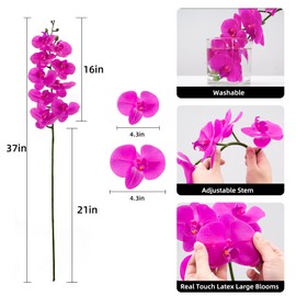 CXGS Artificial Orchid Flower 9 Large Petals Realistic Latex Faux Orchids 3PCS 37in Orchid Stems Fuchsia Fake Phalaenopsis Flower for Wedding Home Arrangement Décor