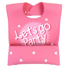 Neat Solutions Let's Go Party Fold-Down Crumcatcher Bib, 6+ Months, Pink