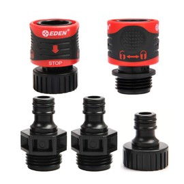 Eden 95210 Premium Garden Hose Fitting Quick Connect with Water Stop & Lock Feature, 5 pc Set