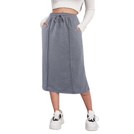 SOFIA'S CHOICE Skirts for Women Drawstring High Waist Midi Skirts with Pockets Grey Medium