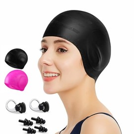 Gorros de Natación, Gorra Impermeable de Silicona Con Función de Protección Auditiva, Incluye Tapones para Oídos y Pinza Nasal, Unisex Adecuado para M