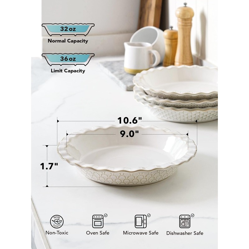 LE TAUCI Pie Pans for Baking 9 Inch, Ceramic Pie