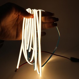 Tesfish LED Strip Light 5 V, 5 mm Wide Ultra Slim LED Strip COB Warm White 3000 K 5 Metres 400 LEDs/M Total 2000 LEDs Neon Light LED Light Strip for Party, Counter, Shelf, Home