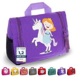 GRINSEZWERGE Children's Toiletry Bag, Travel Toiletry Bag for Hanging, Cosmetic Bag, Wash Bag, Travel Bag, Cosmetic Bag, Travel Accessories, Pia Princess (Purple), childish