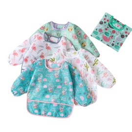 HaimoBurg Bibs with Sleeves, Pack of 5 Baby Bibs, Waterproof Sleeve Bibs, Washable for Baby 3-30 Months, 5 Pcs Set B