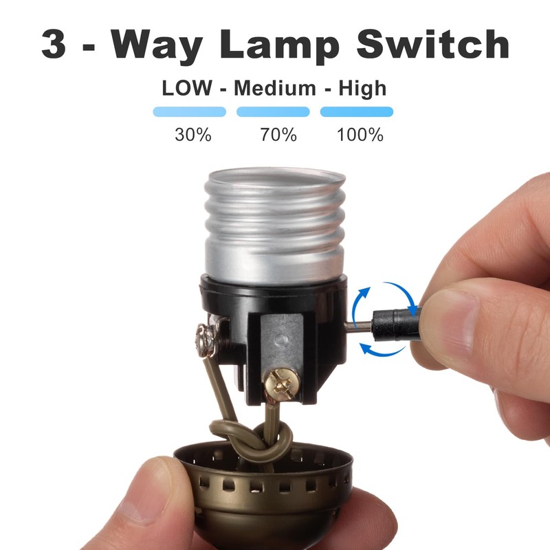 3 Way Lamp Socket Replacement, E26 Threaded Base, Turn Knob