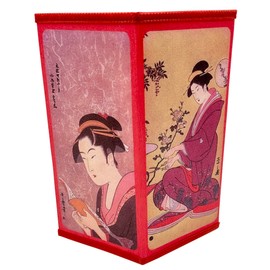 Set/2 Japanese Rice Paper Wallet/Checkbook Cover Ladies Reading & Floral Design Gift Box Included