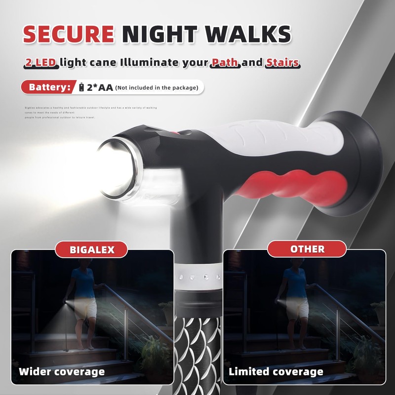 BigAlex Folding Walking Cane with Two Led Lights for Elderly