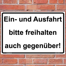 Sign "Ein und Ausfahrt freihalten auch gegenüber Hinweisschild 300x200mm Sturdy Aluminium Composite Plate 3mm Thick with 4 Corner Holes