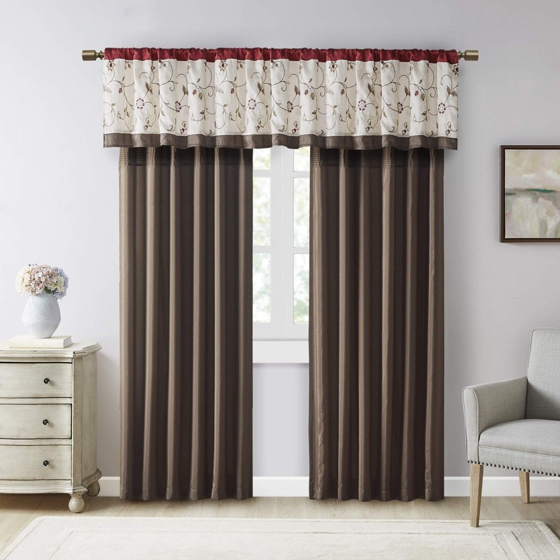 Embroidered Light Filtering Rod Pocket Window Treatment Curtain Window Panel