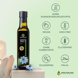 Kräuterland Black Cumin Oil 250 ml - Filtered, Cold Pressed, Egyptian, 100% Natural, Mild - Daily Mill Fresh, Direct from the Manufacturer