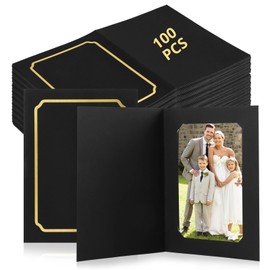 100 Pcs Photo Folders for 4x6 or 5x7 Pictures Black Paper Picture Frame Bulk Cardboard Greeting Cards Inserts for Wedding Graduation Invitation Events