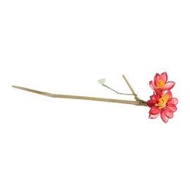 Baluue Handmade Chinese Hair Pin with Red Flower Retro Wooden Hair Stick for Women Lightweight Traditional Hairpin for Weddings Daily Wear and Hanfu Accessories