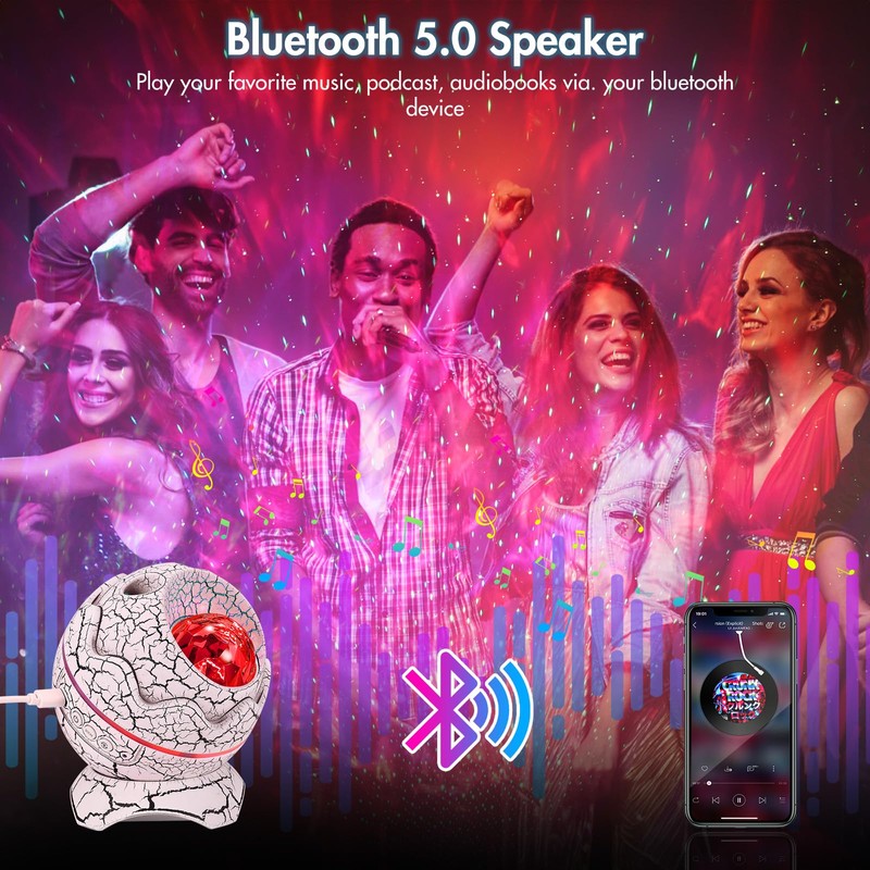 Palmcee Projector Galaxy Light with Bluetooth Speaker, Dinosaur Egg LED