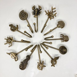 Knobs By Blossom Antique Brass Sea-Life Marine Nautical Hooks (1. Large Shell)