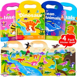 AuntyFey Reusable Sticker Books for Toddlers 2-4 Years, Reusable Sticker Books for Toddler 1-3-5, Sticker Books for Kid with 126 Reusable Sticker, Colorform Window Puffy Sticker Activity Book Girl Boy