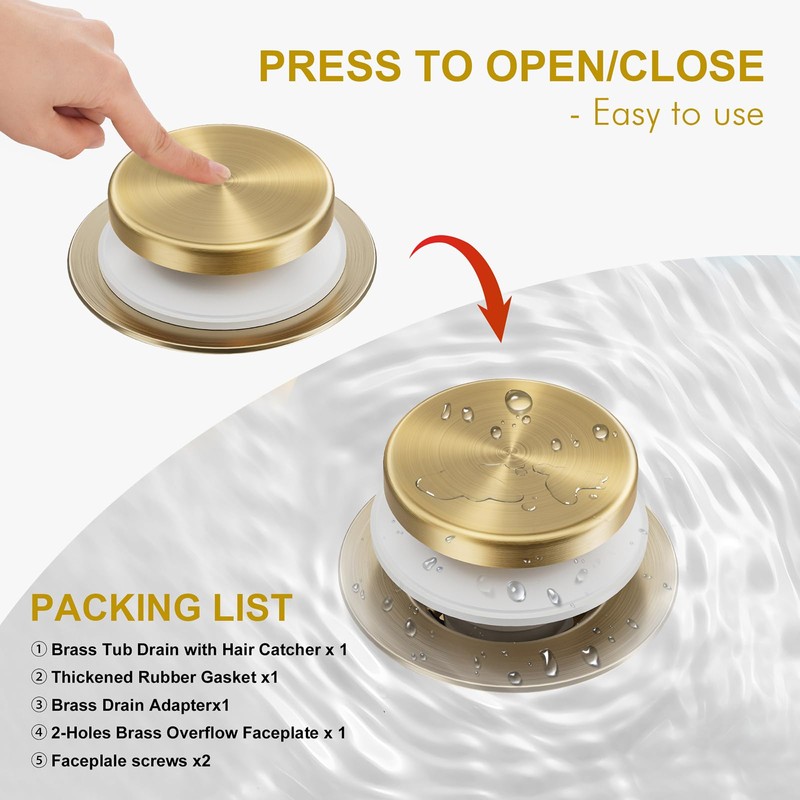 Yaseingoo Champagne Bronze Bathtub Drain Stopper and Overflow Kit, Solid