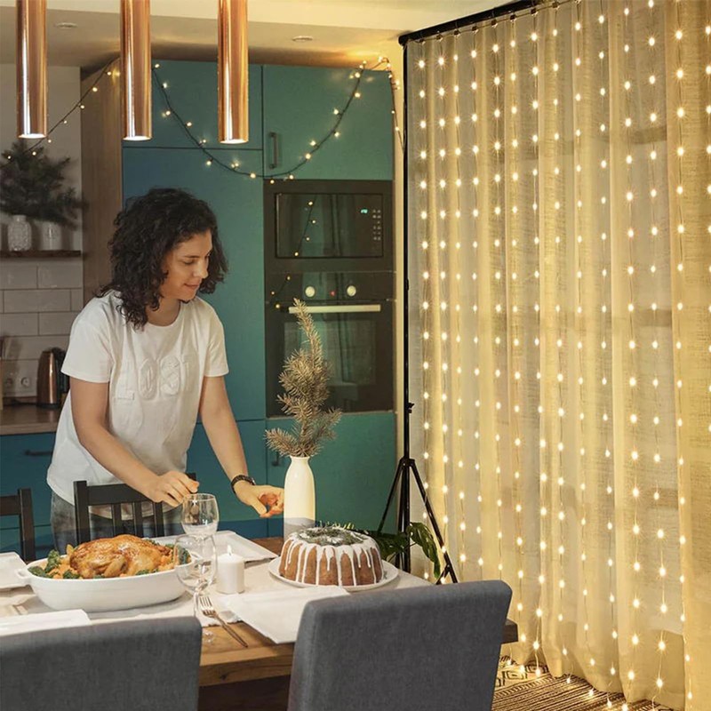 echosari 600 LED Curtain Lights Plug in, 20Ft x 10Ft