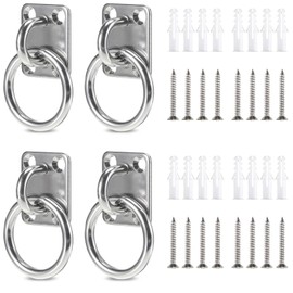 ertlutw 4Pcs Tie Ring on Plate - 30mm x 35mm Eye Plate, Animal Tether Horse Hay Net Tack Tie up Stable Ring Hook, 304 Stainless Steel Thickness Ring on Plate Steel Eye Pad Plate with Ring