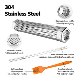 Smoke Tube for Pellets, YiiMO 12'' Pellet Smoker Up to 6Hrs of Cold Hot Smoking, Brush n Meat Sticks, Portable Hexagon Fits All Electric Gas Charcoal Grill Wood Billowing Smokers