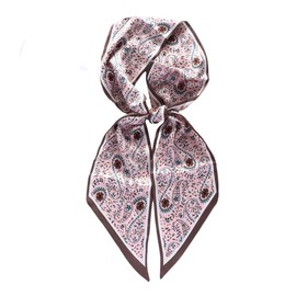 GIMIRO Satin Silk Scarf 148 x 13.5 cm Tie Double Layer Waistband for Blazer, Coat, Dress, Pink (pink floral)
