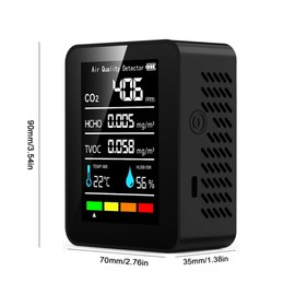 5-in-1 Indoor Air Quality Monitor, Professional Portable Detector & Accurate CO2, TVOC, HCHO, Humidity& Temperature Particle Counter, for Home, School, Hotel, Office Air Detector -Black