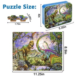 LELEMON Puzzles for Kids Ages 4-8,Dinosaur 100 Piece Puzzles for Kids,Educational Kids Puzzles Jigsaw Puzzles in a Metal Box,Children 100 Piece Puzzle Games Puzzle Toys for Girls and Boys