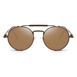 RONSOU Steampunk Style Round Vintage Sunglasses Retro Eyewear UV400 Protection Matel Frame brown&brown