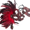 MasqStudio Couples Red Lace Masquerade Ball Mask Pair Feather Birthday