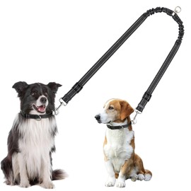 Adjustable Double Dog Lead, Pet Trainer Dual Dog Lead for Walking 2 Dogs No Tangle Splitter with 360°Rotation Chrome Hooks 70cm Twin Pets Leash Shock Absorb Perfect for Medium Large Dogs (Black)
