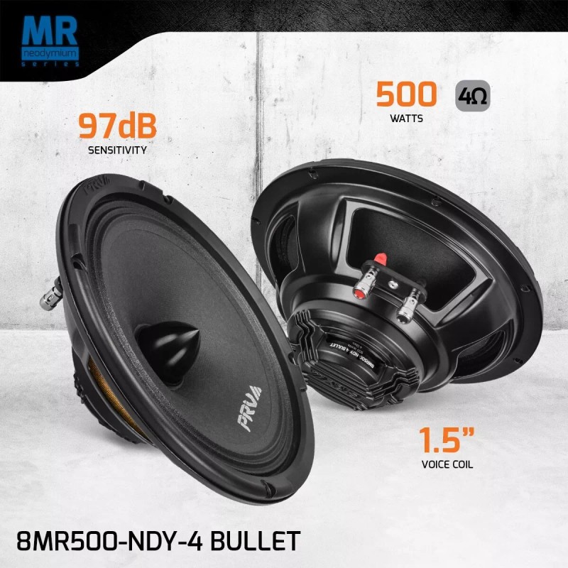 PRV 8" Midrange Neodymium Bullet Speaker 8MR500-NDY-4 BULLET 4 Ohm