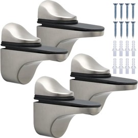 Adjustable Glass Shelf Brackets, 4Pack Glass Shelf Supports Wall Mount Metal Glass Clamp Floating Glass Shelves Brackets for Bathroom Home Office, Adaptive 3-21mm