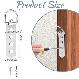 Heavy Duty D Ring Picture Hangers with Screws,8 Pcs Large Wide D-Ring Picture Hanging Hardware, 3 Holes Picture Hooks for Paintings for Home Decoration, Picture Frame Hanging with Transparent Box