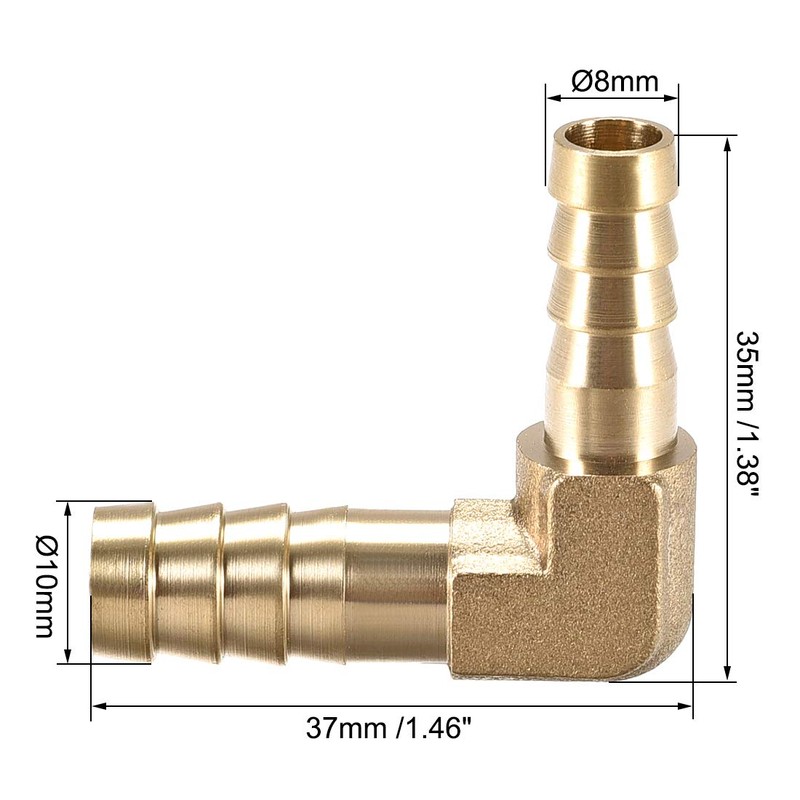 sourcing map 10mm to 8mm Barb Brass Hose Fitting 90