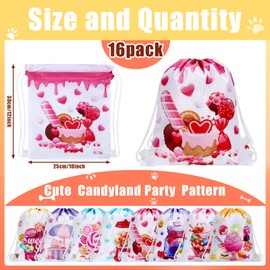Kacctyen 16 Pcs Candyland Party Favor Goodie Bags Candy Gift Bags with Drawstring Lollipop Backpack Candyland Drawstring Bag for Kids Girls Sweet Candy Birthday Baby Shower Wedding Party Supplies