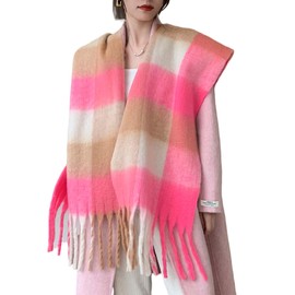 Wander Agio Winter Women Warm Scarf Long Shawl Large Scarves Cold Weather Thick Blanket Scarfs Colorful Plaid Brown Rose Red 12