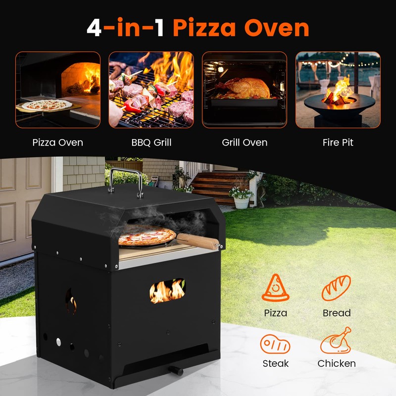 ORALNER Pizza Oven Outdoor, 4-in-1 Wood Fired Pizza Oven and