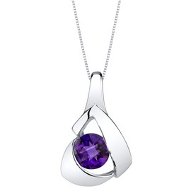 PEORA Amethyst Pendant Necklace for Women Sterling Silver, Natural Gemstone Birthstone Chiseled Solitaire, 0.75 Carat Round Shape 6mm, with 18 inch Italian Chain
