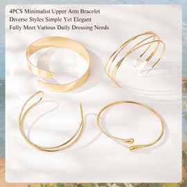 Vegolita 4Pcs Upper Arm Cuff for Women Open Adjustable Arm Bracelets Minimalist Coil Arm Armband Set G-B