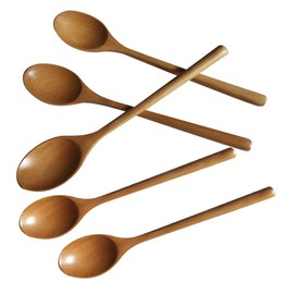 Pack of 5 Wooden Cooking Spoons, Wooden Spoons, Natural Wooden Spoons, Large Wooden Spoons, Tablespoons, for Kitchen, Soups, Jam, Coffee and Honey (23.5 cm/Brown)