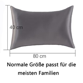 Seide Kissenbezug 40 x 80 cm, 25 Momme Reine Maulbeerseide kopfkissenbezug Kissenhülle mit Verstcktem Reißverschluss für Haare und Haut, 1 Stück (Grau)
